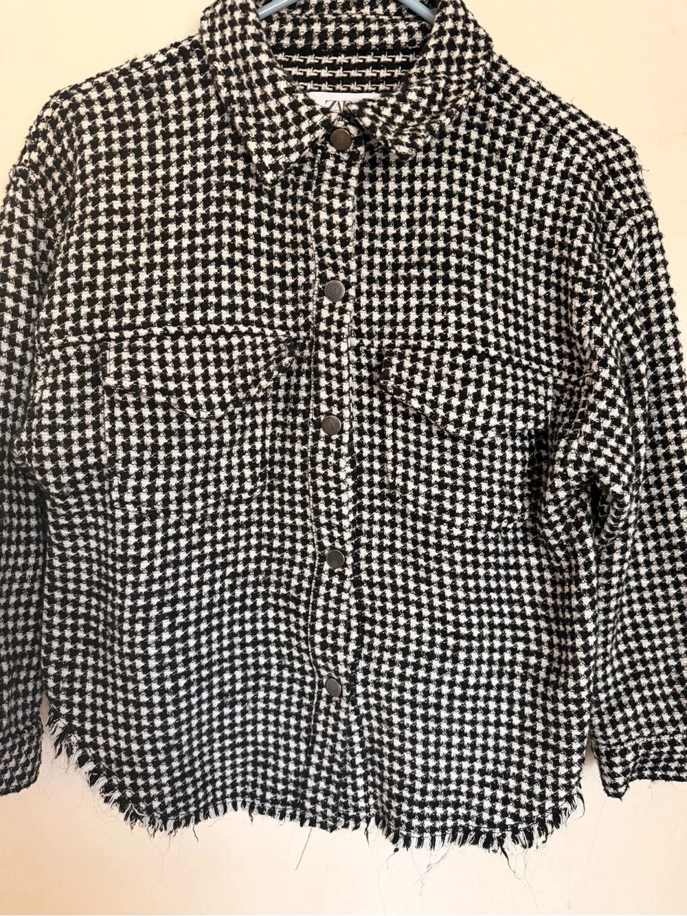 Zara Girls Black & White Houndstooth Button-Front Shacket